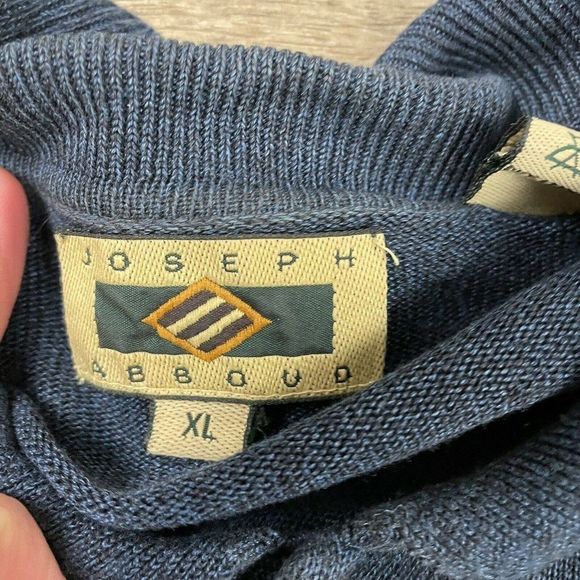 Vintage Joseph Abboud Sweater Blue Solid Knit Long Sleeve Pullover Henley Mens - Picture 4 of 8